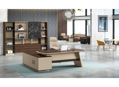 Büroeinrichtung Schreibtisch Tische Chef Tisch + Aktenschrank Regal 2tlg.