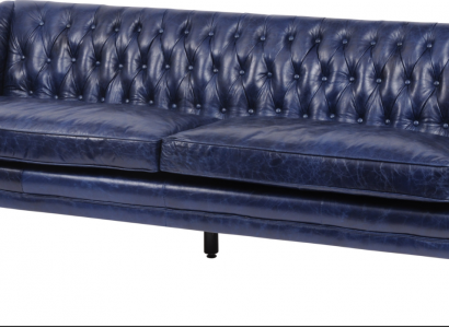 Blaue Chesterfield Sofa Couch Polster Stoff Leder Couchen Garnitur 4 Sitzer neu