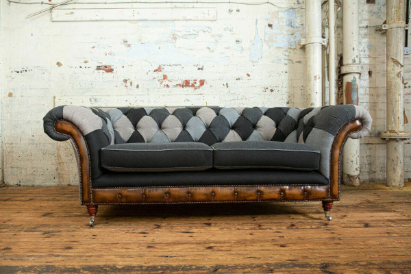 Strapazierfähige Chesterfield Couch Sofa Polster Microfaser Stoff Sitzpolster