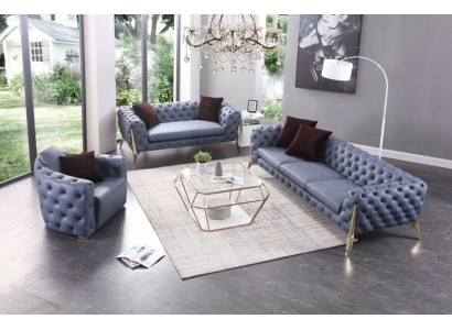 Luxus Hochwertige Sofa Couch Polster Sitz 3+2+1 Garnitur Chesterfield Garnituren