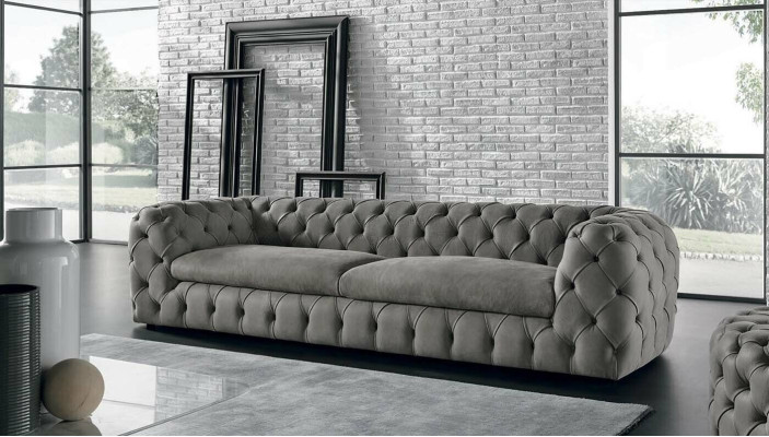 Klassische Dreisitzer Couch Sofa Polster 3 Sitzer Stoff Stoffsofa Chesterfield