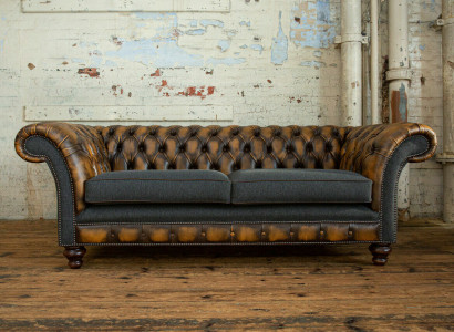 Design Chesterfield Sofa 3 Couch Sofa Set Stoff Polster Leder Dreisitzer