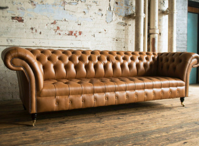 Design Chesterfield Sofagarnitur 4 Sitzer Couch Leder Polster Braun Luxus Sofa