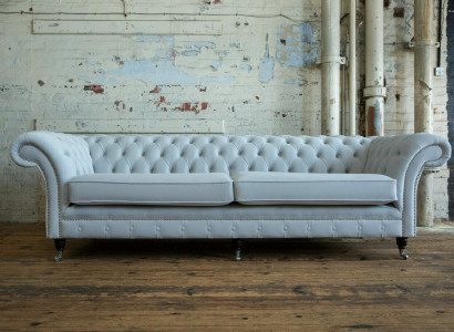 Grauer Chesterfield 4 Sitzer Polster Couch Modern Stil Samt Textil Stoff Sofa 