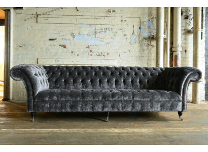 Designer Chesterfield Graue Luxus Couch Sofa 4 Sitzer Stoff Sofa