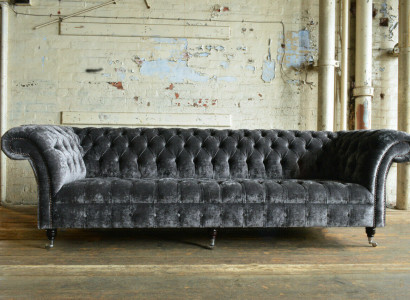 Designer Chesterfield Graue Luxus Couch Sofa 4 Sitzer Stoff Sofa