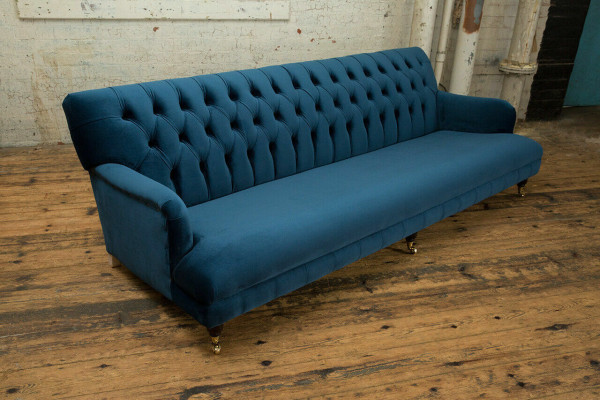 Großer blauer Chesterfield Viersitzer xxl Luxus Sofa Couch Polster Möbel