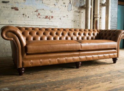 Braunes Chesterfield Sofa Luxus 4-Sitzer Couch Polster Stoff Sitzer