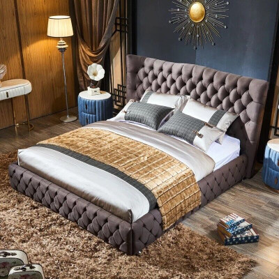 Braunes Chesterfield Bett Schlafzimmer Textil Betten Samt Big Hotel Betten