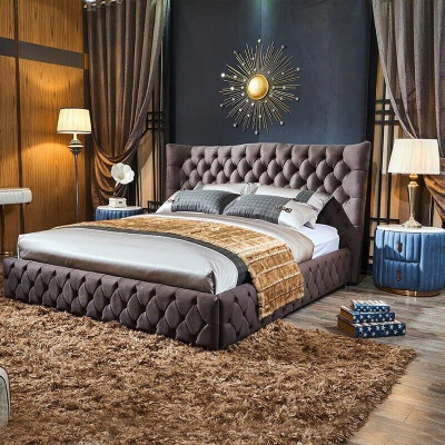 Braunes Chesterfield Bett Schlafzimmer Textil Betten Samt Big Hotel Betten