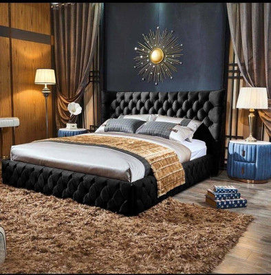 Chesterfield Schwarzes Bett Schlafzimmer Betten Textil Samt Big Hotel Betten