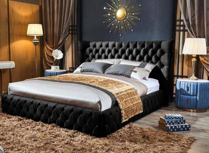 Chesterfield Schwarzes Bett Schlafzimmer Betten Textil Samt Big Hotel Betten