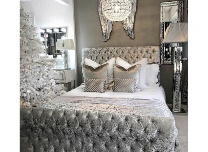 Chesterfield Bett Schlafzimmer Betten Textil 180x200cm Samt Big Hotel Grau Neu