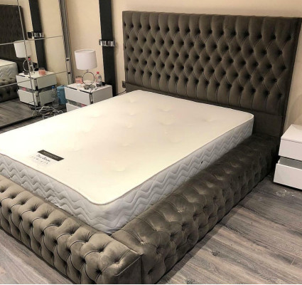 Chesterfield Textil Bett Schlafzimmer Betten Doppel Polster 140/160/180/200 cm