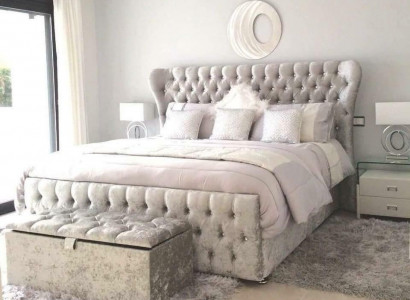 Chesterfield Designer Bett Schlafzimmer Textil Leder Polster 140/160/180/200 cm