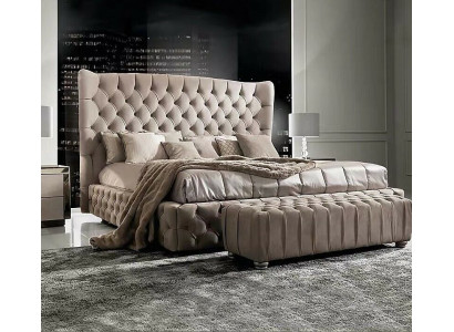 Echtes Chesterfield Bett Doppel Hotel Betten Textil Polster 160x200cm Stoff Neu