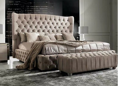 Echtes Chesterfield Bett Doppel Hotel Betten Textil Polster 160x200cm Stoff Neu