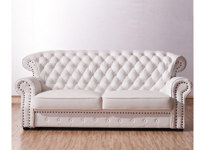 Weißer Dreisitzer Chesterfield Hohe Rückenlehne Echt Handarbeit Leder Couch