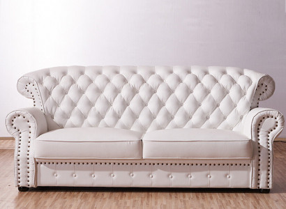 Weißer Dreisitzer Chesterfield Hohe Rückenlehne Echt Handarbeit Leder Couch