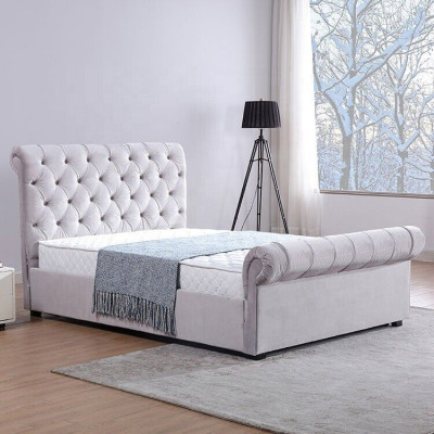 Klassisches Samt Textil Bett Doppel Hotel Betten Gepolsterte Schlazimmer 180x200 cm