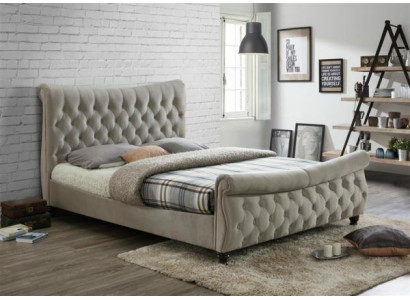 Chesterfield Textil Polster Bett Designer Betten Beige Hotel Doppel Schlafzimmer