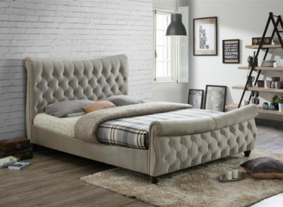 Chesterfield Textil Polster Bett Designer Betten Beige Hotel Doppel Schlafzimmer