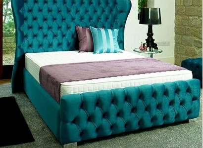 Chesterfield Turkis Grün Designer Bett Schlafzimmer Textil Leder Polster 180x200 cm