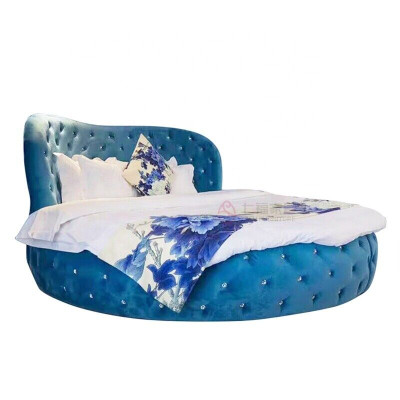 Runde Chesterfield Design Bett Schlafzimmer Textil Leder Polster Lila Rund Luxus