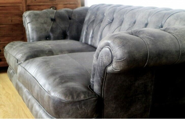 Chesterfield Big Xxl Couch % Leder Schwarzer 3-Sitzer Vintage-Stil