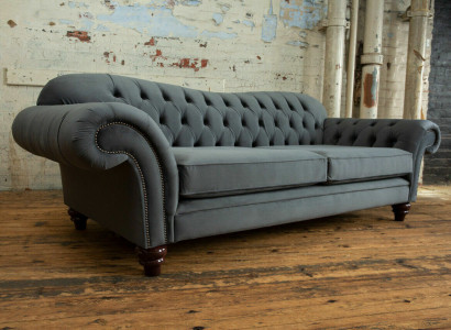 Big Sofa 4 Sitzer Couch Chesterfield Polster Sitz Garnitur Stoff Textil Neu Grau