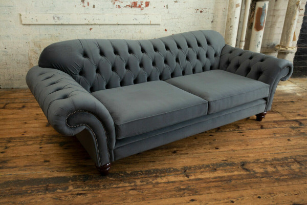 Big Sofa 4 Sitzer Couch Chesterfield Polster Sitz Garnitur Stoff Textil Neu Grau