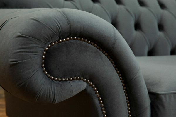Big Sofa 4 Sitzer Couch Chesterfield Polster Sitz Garnitur Stoff Textil Neu Grau