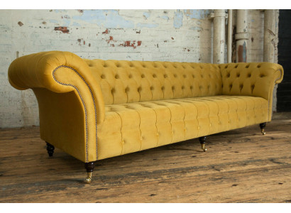 Sofa Sofa Polster Chesterfield Textil Sofas Design Luxus Stoffsofas 4Sitzer Gelb