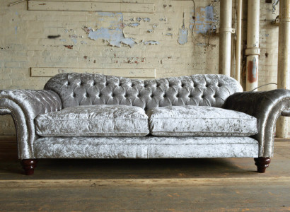 Klassische Chesterfield Couch 4 Sitzer Sofa Couchen Samt Leder Design Grau 240cm