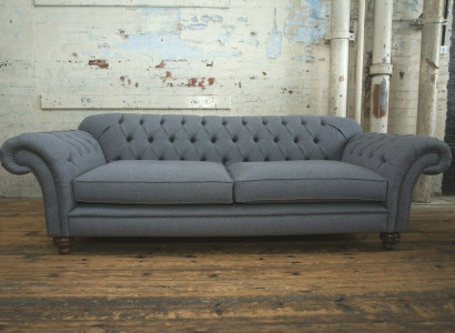 Modernes Sofa Chesterfield Couch 4 Sitzer Couchen Samt Leder Design Grau
