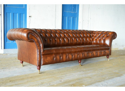 Chesterfield 4 Sitzer Polster Couch Modern Stil Leder Stoff Sofa Couchen Leder