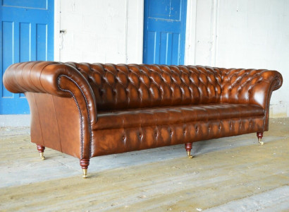 Chesterfield 4 Sitzer Polster Couch Modern Stil Leder Stoff Sofa Couchen Leder