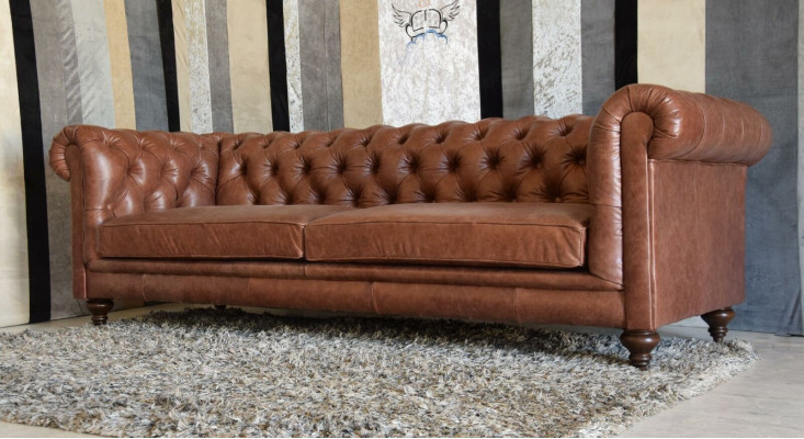 Chesterfield Sofa Couch Polster Stoff Leder Couchen Polster Garnitur 3 Sitzers