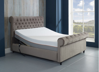 Designer Chesterfield Taupes Luxus Doppelbett Polster Gestell