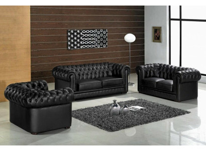 Schwarze Chesterfield Sofas 3+2+1 Set Polster Designer Sofas Garnitur