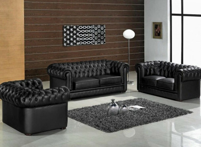 Schwarze Chesterfield Sofas 3+2+1 Set Polster Designer Sofas Garnitur