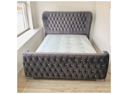 Chesterfield Design Bett Textil Leder Samt Polster Hotel Betten Schlafzimmer