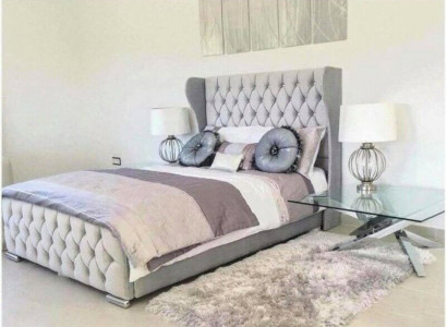 Chesterfield Design Bett Textil Samt Polster Leder Hotel Betten Schlafzimmer Neu