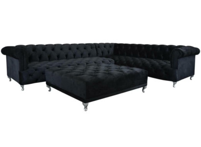 Ecksofa Chesterfield Design Couch Polster Eckgarnitur + Hocker Eckcouch