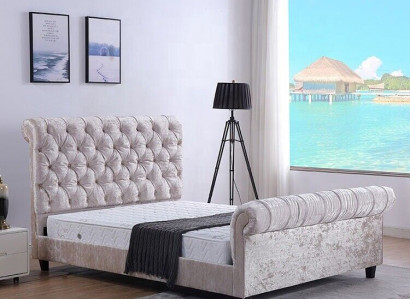 Modernes Beiges Chesterfield Bett Designer Doppelbett Luxus Möbel