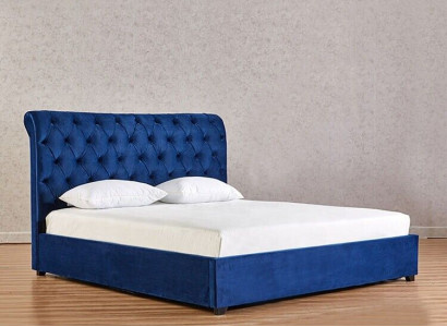 Blaues Chesterfield Doppelbett Schlafzimmer Luxus Möbel Polster Betten