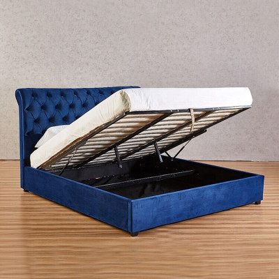 Blaues Chesterfield Doppelbett Schlafzimmer Luxus Möbel Polster Betten