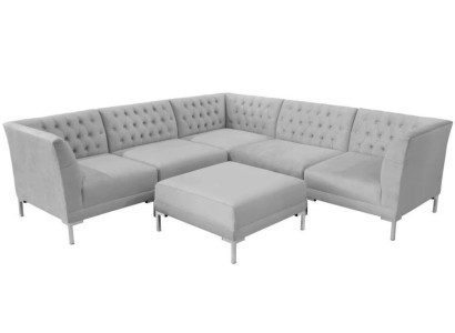 Ecksofa Hocker Grau xxl Big Textil Stoff Chesterfield Sofas Garnitur Möbel