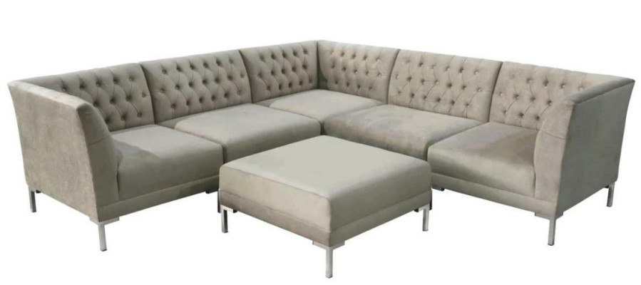 Ecksofa Hocker Grau xxl Big Textil Stoff Chesterfield Sofas Garnitur Möbel