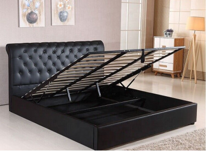 Schwarzes Luxus Chesterfield Designer Doppelbett Polster Bett